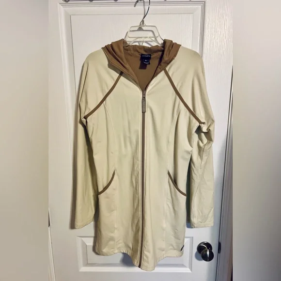 Athleta Women's Cream and Brown Full Zip Sweatshirt Jacket with Hood - Picture 2 of 10